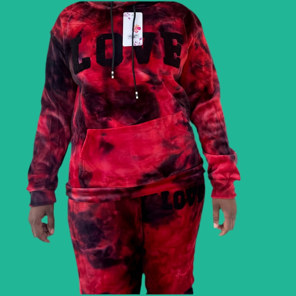 Love  Pajama Set - Red and Black Tie-Dye